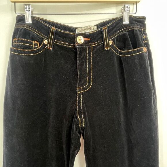 MU Makers USA Black Stretch Velveteen Boot Cut Embroidered Pockets Pants Size 4 - Picture 2 of 10